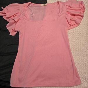 Pink Puff Sleeve Women's Top